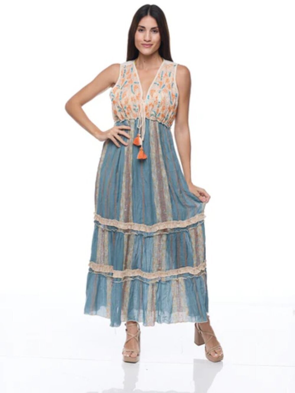 Ranee's R-113 Boho Long Cotton Dress. Sz: XL